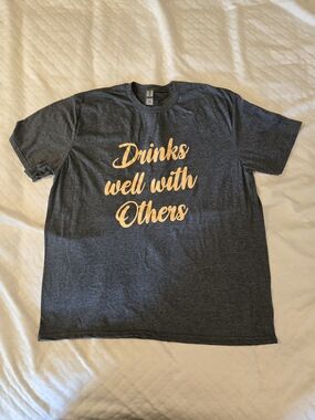 Gildan Charcoal Tee with Yellow Script Graphic